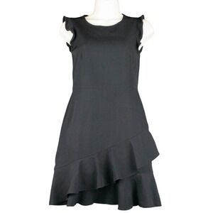 Loft Womens 00P Black Cocktail Dress Asymmetrical Ruffle‎ Petite Flutter Sleeve